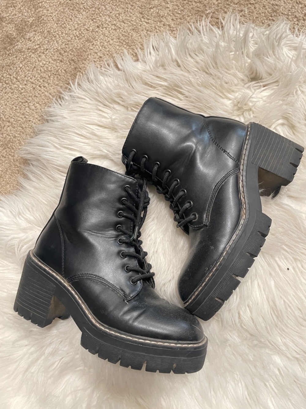 Madden Girl Black Lace-Up Chunky Platform Ankle Boots